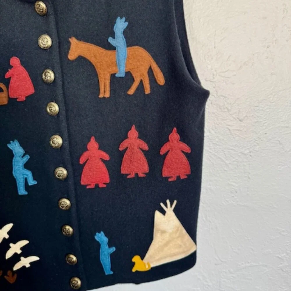 Double D Ranch Wear Blue Wool appliqued Vest, no size tag, assume XS - Picture 3 of 9